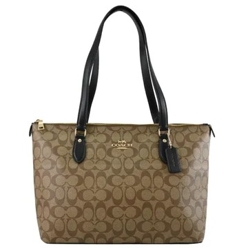 COACH CH504 經典馬車LOGO印花肩背托特包.駝/黑
