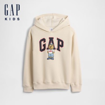 【GAP】兒童寬鬆版型布萊納小熊 Gap LOGO 帽T-小熊印花(899651)