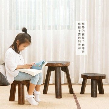 實木小凳 子陽臺小茶凳 子圓凳 復古矮凳 子坐凳 家用時尚三腳腿花盆凳日本 全館免運