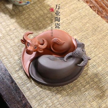 紫砂精品茶寵時來運轉招財扭轉乾坤擺件八卦圓盤茶道家居擺件可養