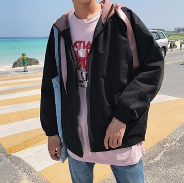 FINDSENSE Z1 日系 時尚 潮 男 寬鬆 拼色 夾克 連帽外套 上衣 風衣