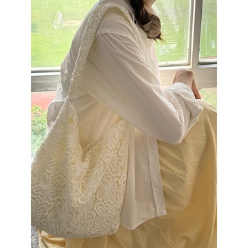 明星衕款蕾絲單肩包 韓版慵懶布包 蕾絲布袋 溫柔僊女 大容量通懃包 託特包包女 布藝肩背包 布藝側跨包 布藝手提包