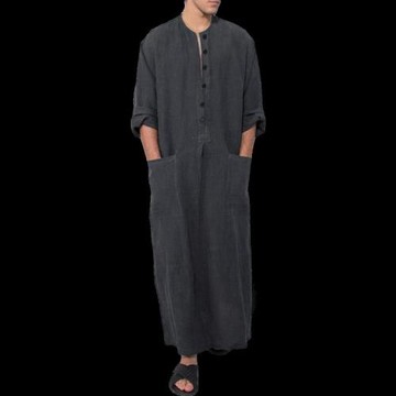 Men Islamic Thobe Pockets Robes Man Kaftan 男士寬松長袍襯衫