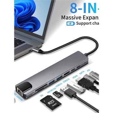 8合1type-c擴展塢轉HDMI網口USB C HUB手機投屏筆記本轉換集線器
