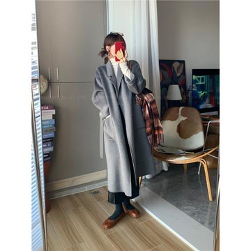 Miss白鈴蘭 冬季高級灰色雙面羊毛羊絨大衣女毛呢外套寬松慵懶489