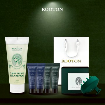 快速出貨【ROOTON】柔順秀髮！甦活植萃洗髮精200ml+海藻洗髮精10ml x2+護髮素10ml x2+頭皮按摩梳+燙金禮袋