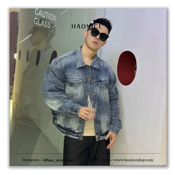 【HAO NICE】低調的剛剛好Essentials 經典矽膠字母標牌 美式復古 水洗牛仔外套 長袖