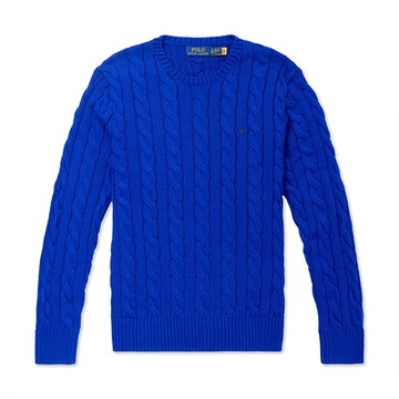 Polo Ralph Lauren RL 熱銷圓領刺繡小馬麻花毛衣-寶藍色