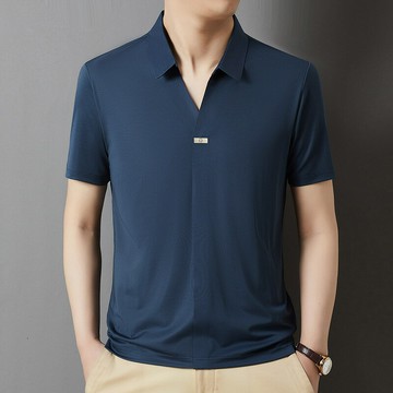 夏季無痕剪刀領短袖T恤衫男跨境站外基礎款V領短袖上衣壹件代發鑫弘-衣錦男裝