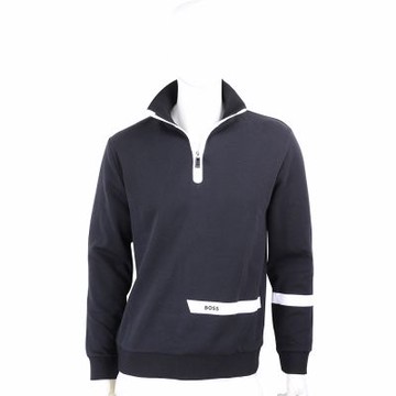 BOSS GREEN 條紋印花黑色半拉鍊開領運動衫 上衣(男款)