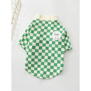 寵物衣服狗狗貓咪全棉打底衣格子兩腳衣比熊泰迪服裝新款休閑綠色