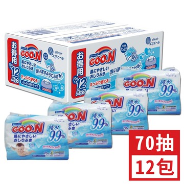 日本大王GOO.N - 日本境內版嬰兒護膚柔濕巾箱購組 70抽x12包入 (185x130mm)-70抽x12包入