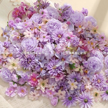 紫色系混搭仿真花絹花假花diy手工材料包簪花頭飾花婚慶佈置裝飾禮物