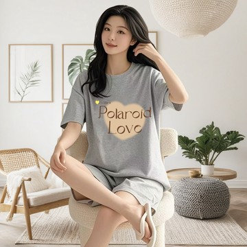 貨物臺階 韓版遮牛奶絲家居服套裝微胖夏季薄款外穿睡衣套裝潮 女生套裝 時尚套裝 貨物套裝 短褲套裝 JA045