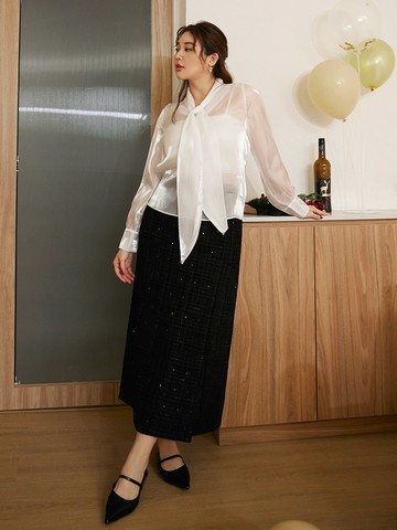 雲朵自訂款-毛織亮片鬆緊腰開衩直筒長裙