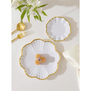 歐式金邊陶瓷盤甜品點心碟子西餐餐具擺設可愛盤子家用菜盤意面盤