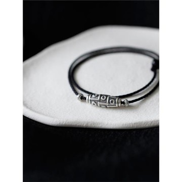 「天珠」S999足銀復古小眾轉運珠項鏈簡約風吊墜男女黑繩掛件配飾