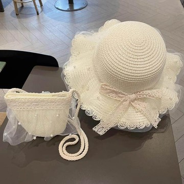 【度假草帽】女童蝴蝶結漁夫帽 遮陽防曬女童帽子 寶寶沙灘盆帽 女童漁夫帽 兒童帽子