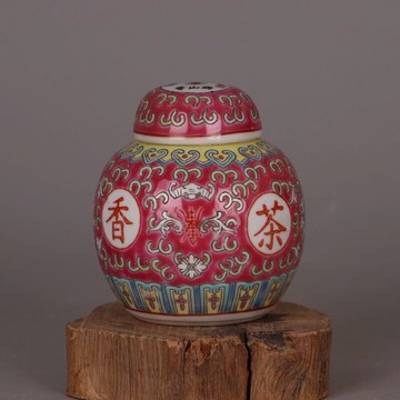 景德鎮 粉彩滿花手工填彩茶葉罐 70年代積壓倉庫庫存廠貨收藏擺件