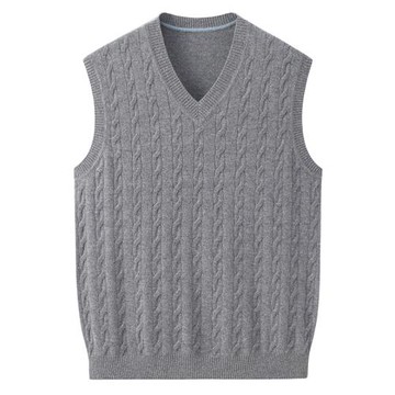 鄂爾多斯市產100純山羊絨背心男V領馬甲絞麻花商務無袖毛衣E3110