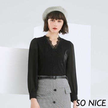 SO NICE唯美蕾絲造型羅馬布上衣