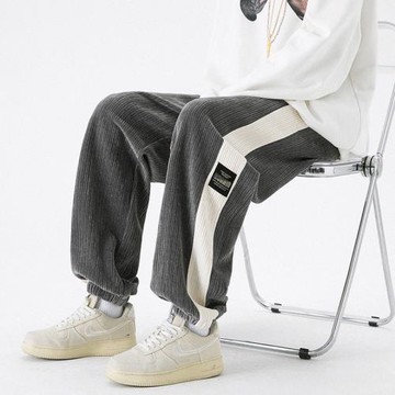 燈芯絨褲子男美式重磅衛褲春秋新束腳運動褲青少年潮流寬松休閑褲