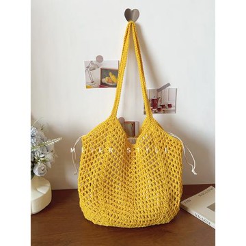 ins文藝復古鏤空編織包慵懶風腋下單肩包棉線托特包度假風沙灘包