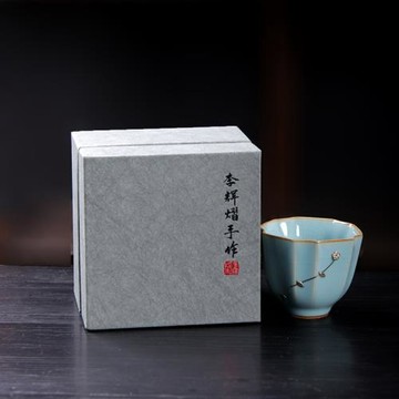 原礦釉復古天青汝窯花口杯中式手工鋦釘茶杯李輝熠主人杯品茗杯