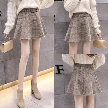 短裙女秋冬新品高腰毛呢半身裙顯瘦呢子傘裙百搭蓬蓬裙a字裙1入