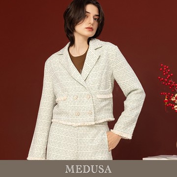 現貨【MEDUSA 曼度莎】薄綠色呢布毛邊西裝外套（M-XL）｜女小香風外套 女毛呢外套