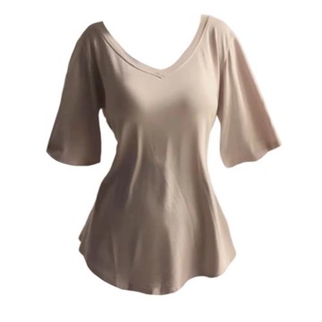 大碼胖MM純欲慵懶風收腰V領短袖T恤女夏季韓系休閑百搭設計感上衣