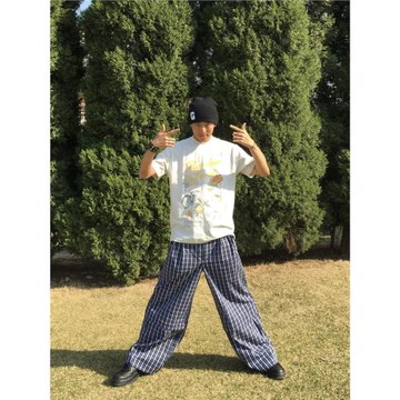 美式慵懶藍色格子褲男休閑寬松日常百搭拖地闊腿遛彎格紋長褲情侶