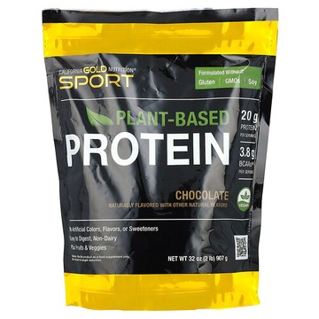 California Gold Nutrition, 運動，植物基蛋白，含有機糙米濃縮蛋白、亞麻籽、奇亞籽，巧克力味，2 磅（907 克）