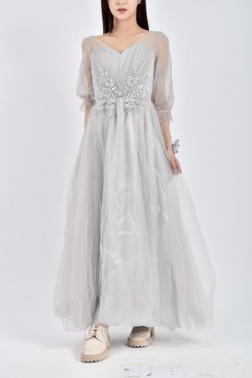 (S) bra top禮服紡紗短袖藍色洋裝