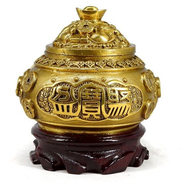 【吉祥開運坊】銅聚寶盆【銅製聚寶盆 含蓋 小尺寸 附五色石 五帝錢 元寶】開光 擇日