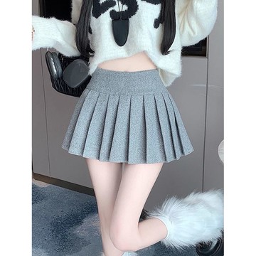 美式辣妹毛呢短裙百褶裙女秋冬新款高腰a字半身裙防走光迷你裙褲