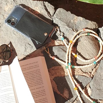 法國 隨行時尚 木質手機背帶 彩虹珠珠