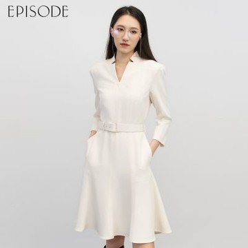 EPISODE - 氣質簡約V領收腰長袖洋裝E30455
