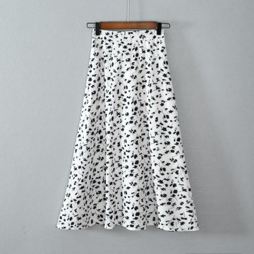 A字裙高腰印花有內襯半身裙子顯瘦流行氣質