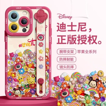 迪士尼公仔適用蘋果17Pro手機殼新款iPhone16ProMax腕帶支架14Pro全包鏡頭13男女情侶12硅膠防摔11卡通簡約15