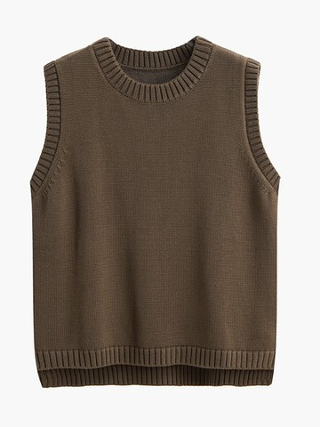 棉線針織馬甲背心女加厚前短后長開叉圓領秋冬無袖疊穿坎肩打底衫