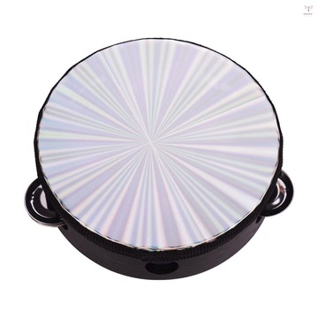 Toyutw)6 英寸木製輻射手鼓手鈴手鼓帶單排叮噹聲反光鼓頭打擊樂器音樂玩具成人兒童跳舞唱歌派對