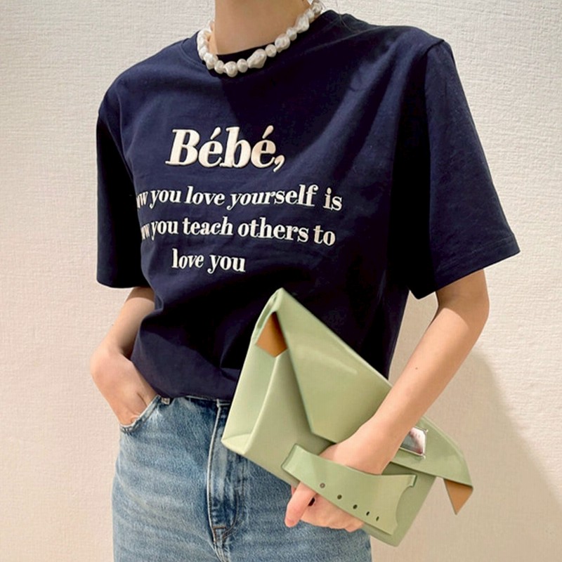 ジュノア Junoah 刺繍ロゴtシャツ 韓国ファッション ネイビー 通販 Lineポイント最大2 0 Get Lineショッピング