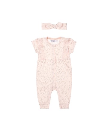 荷葉邊點點粉色短袖連身兔裝(含配飾)62cm