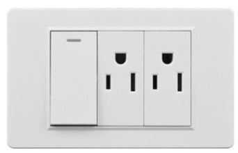 118型 台灣規格 白色 大面板 雙插附接地附蓋板 一鍵電源+二位插座 接地插座 15A 110-220V