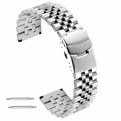 3D 22mm 時計バンド メンズウォッチバンドベルト ステンレス時計 ベルト dバックル 腕時計 替え メタル シルバー バンド