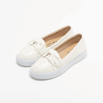 【Avivi】純色綁帶樂福休閒鞋 - 白色、藍色、奶茶色