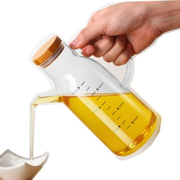 Store up 【 收藏】日式耐熱帶刻度玻璃油壺  550ml-304不鏽鋼蓋/楠竹蓋2款(AD172)