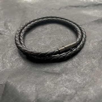 極致黑 | 黑色 粗款 雙圈 | 皮繩手環