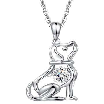 CROSSFOR Dancing Stone系列 懸浮閃動項鍊 日本進口 小狗造型 925純銀  鍊長40cm + 延長鍊5cm  銀色  1個